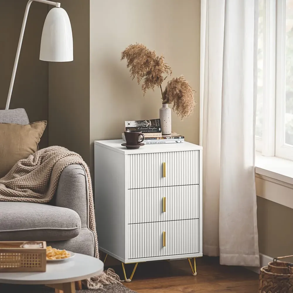 Illustration numéro 2 du produit Table de chevet avec 2 tiroirs effet bois blanc