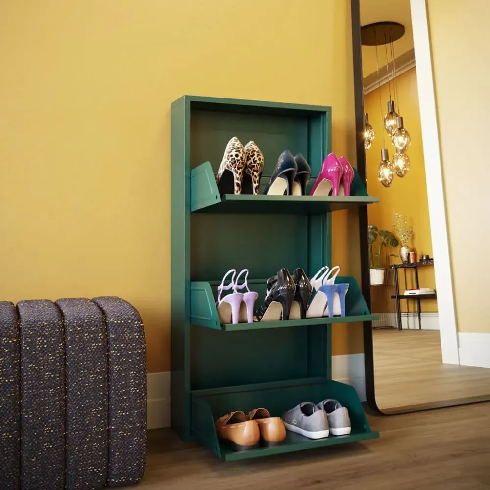 Illustration numéro 2 du produit Casier à chaussures 3 tiroirs en acier vert