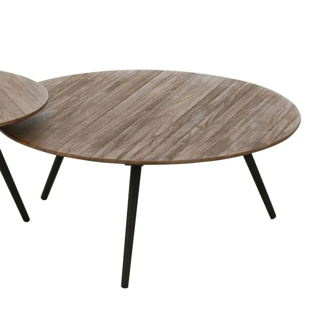 Illustration numéro 2 du produit Set de 4 tables rondes en teck recyclé naturel bois marron foncé 70 x