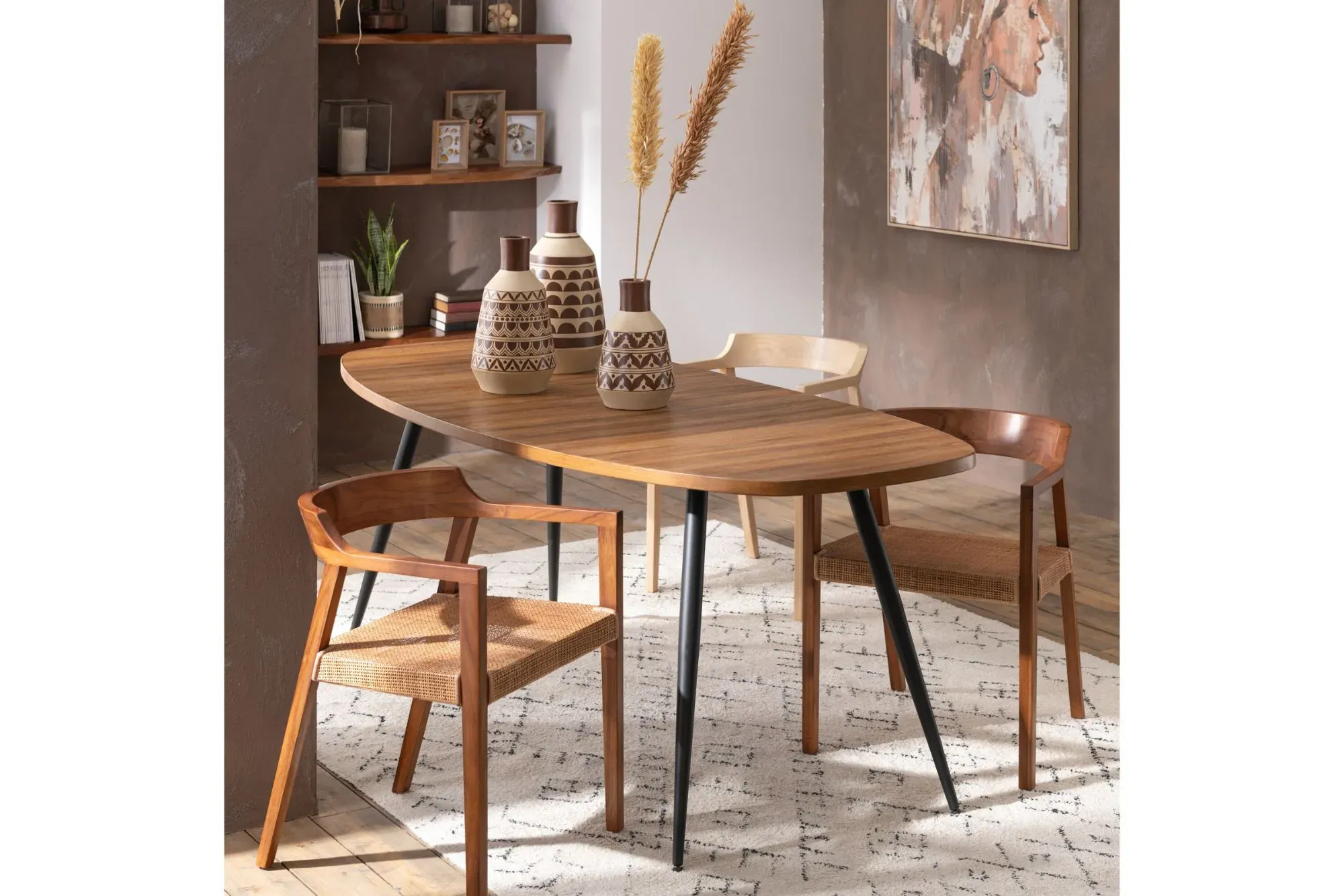 Illustration numéro 2 du produit Table ovale en teck recyclé brossé et en métal 6 places L200 marron