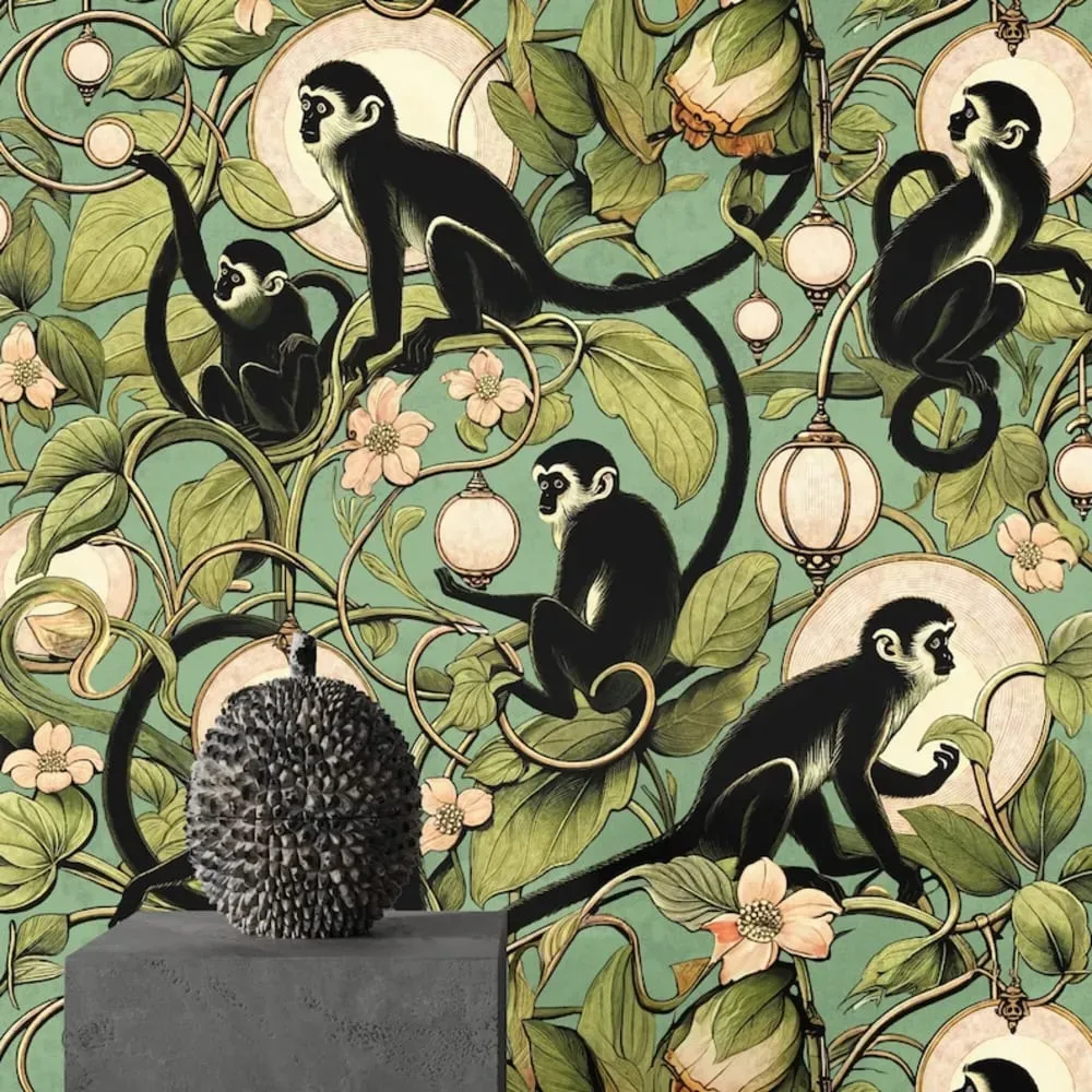 Illustration numéro 2 du produit Papier Peint Vert Singes,papier écologique fin,200x280cm,8 feuilles