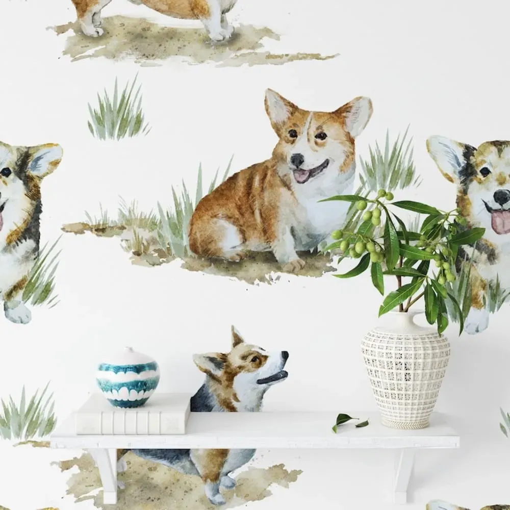 Illustration numéro 2 du produit Papier Peint Corgi,papier écologique fin,200x280cm,8 feuilles