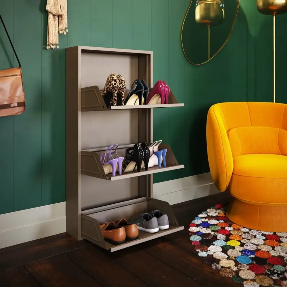 Illustration numéro 2 du produit Casier à chaussures 3 tiroirs en acier taupe