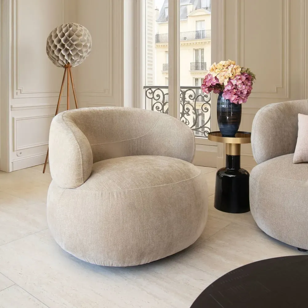 Illustration numéro 2 du produit Fauteuil pivotant en velours texturé beige