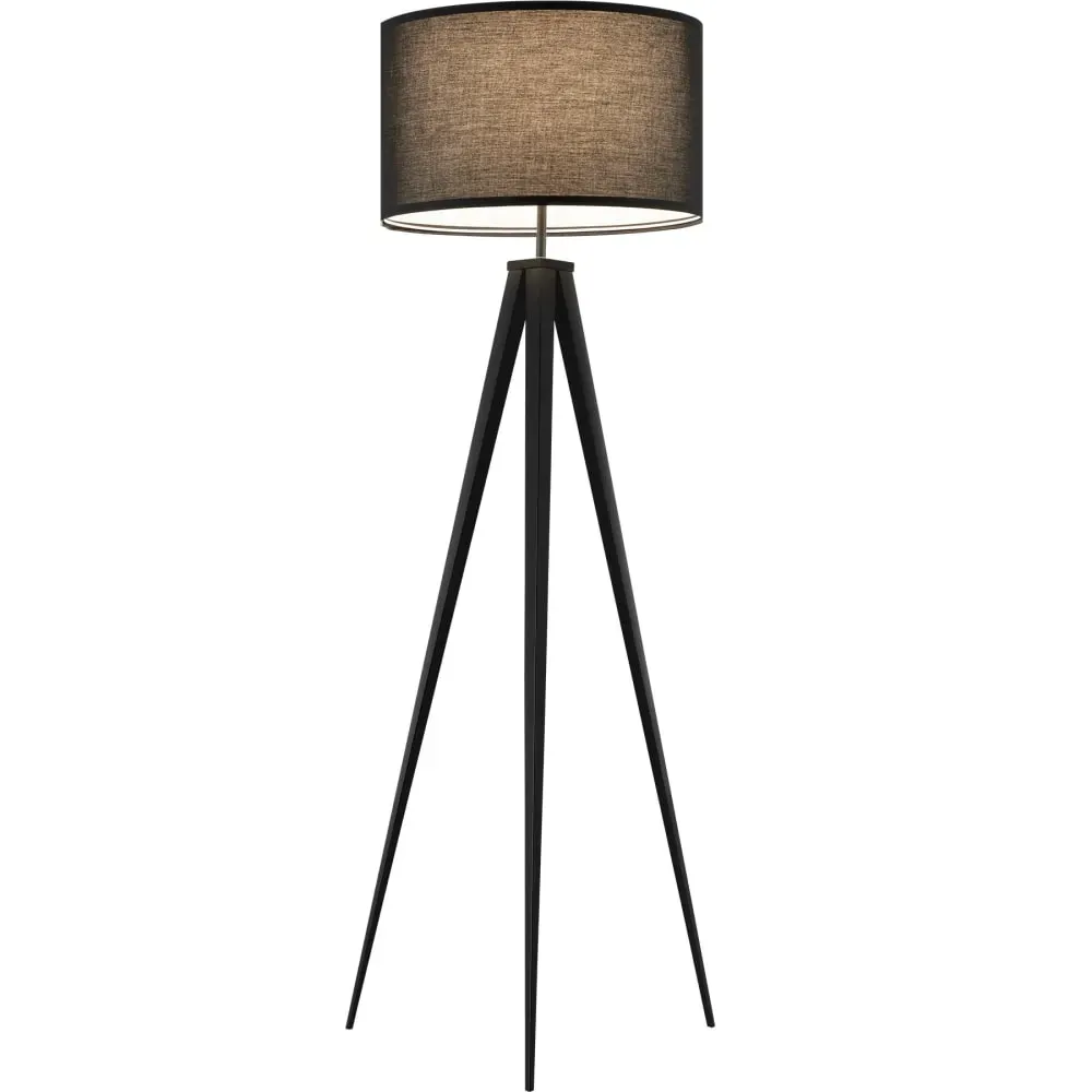 Illustration numéro 2 du produit Lampadaire abat-jour en tissu et trépied patins doux pour le sol noir