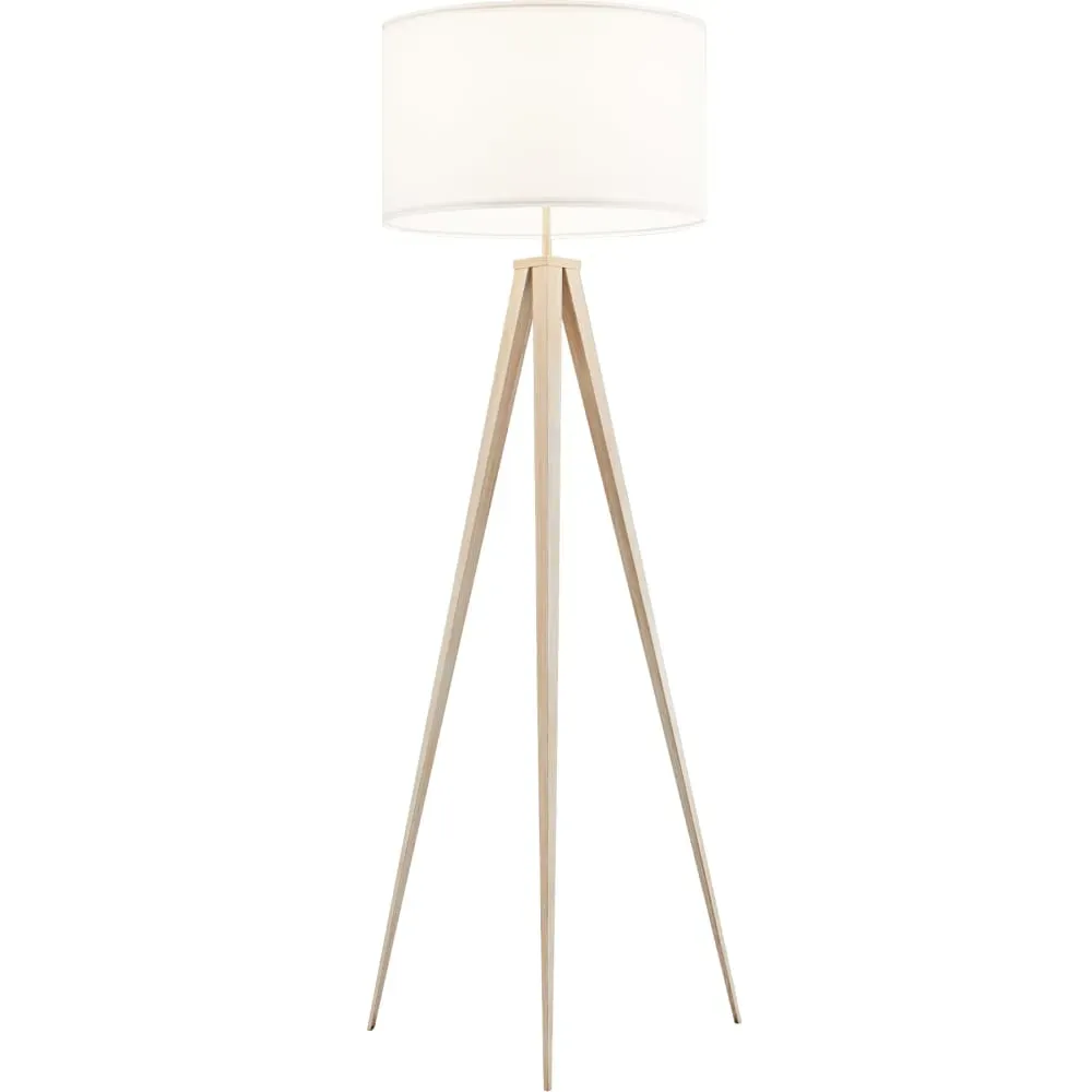 Illustration numéro 2 du produit Lampadaire abat-jour en tissu et trépied patins doux pour le sol chêne
