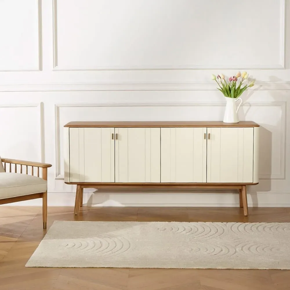 Illustration numéro 2 du produit Buffet plateau en chêne 4 portes blanc