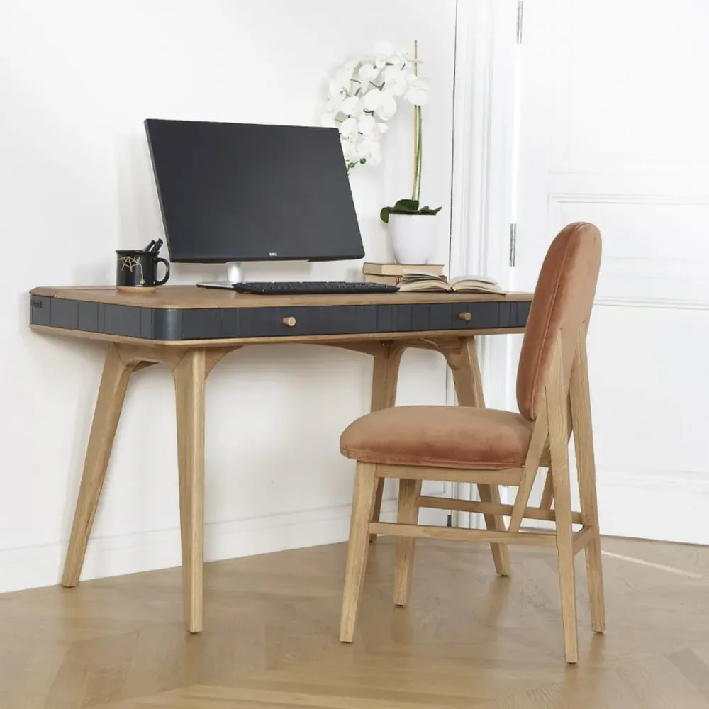 Illustration numéro 2 du produit Bureau 2 tiroirs en chêne gris anthracite