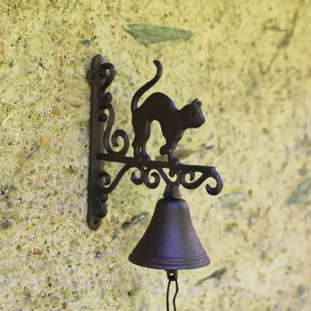 Illustration numéro 2 du produit Cloche de jardin de porte ancienne chat fonte marron 18.5 x 23cm