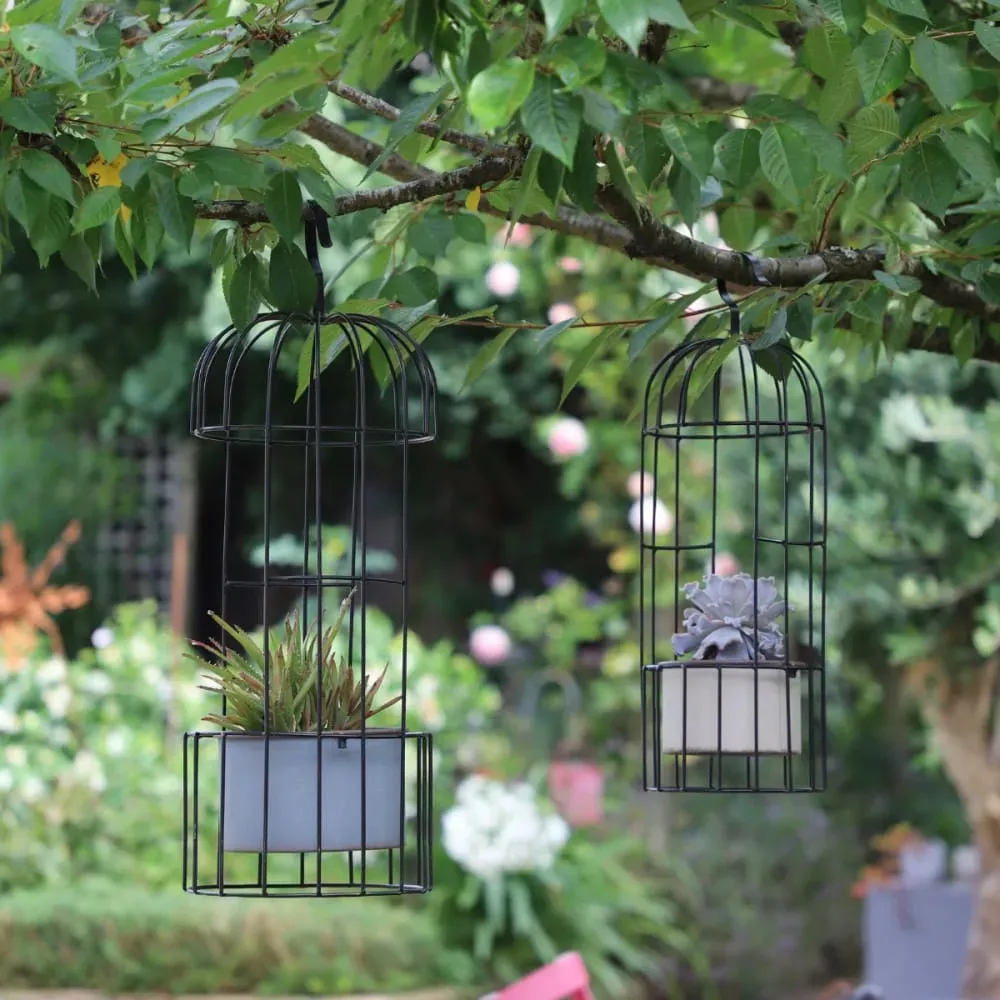 Illustration numéro 2 du produit ~ Set de 2 cages en métal gris Ht.53 68 cm