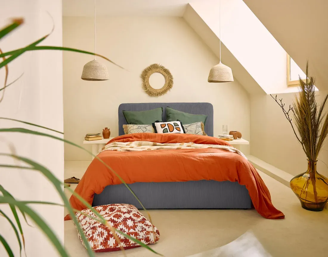 Illustration numéro 2 du produit Lit coffre en Velours côtelé 140x190 cm gris anthracite