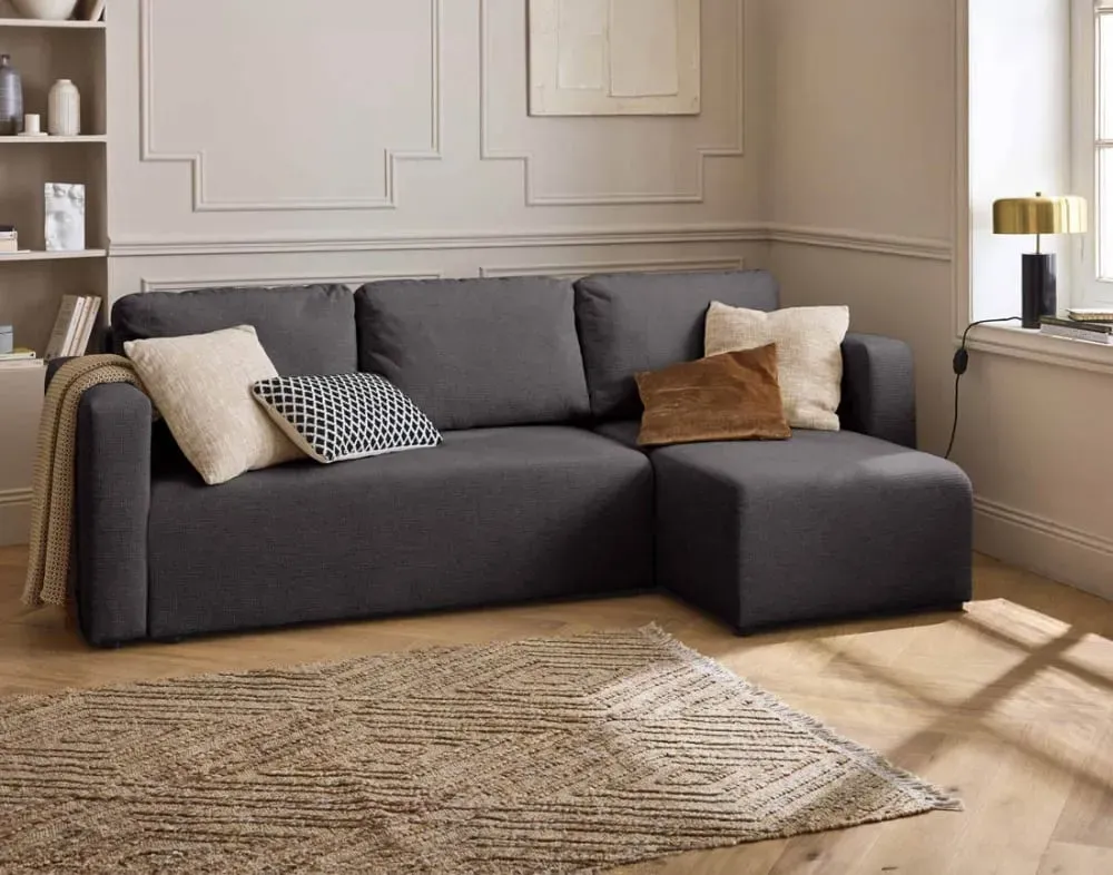 Illustration numéro 2 du produit Canapé d'angle réversible convertible 4 places en tissu texturé gris