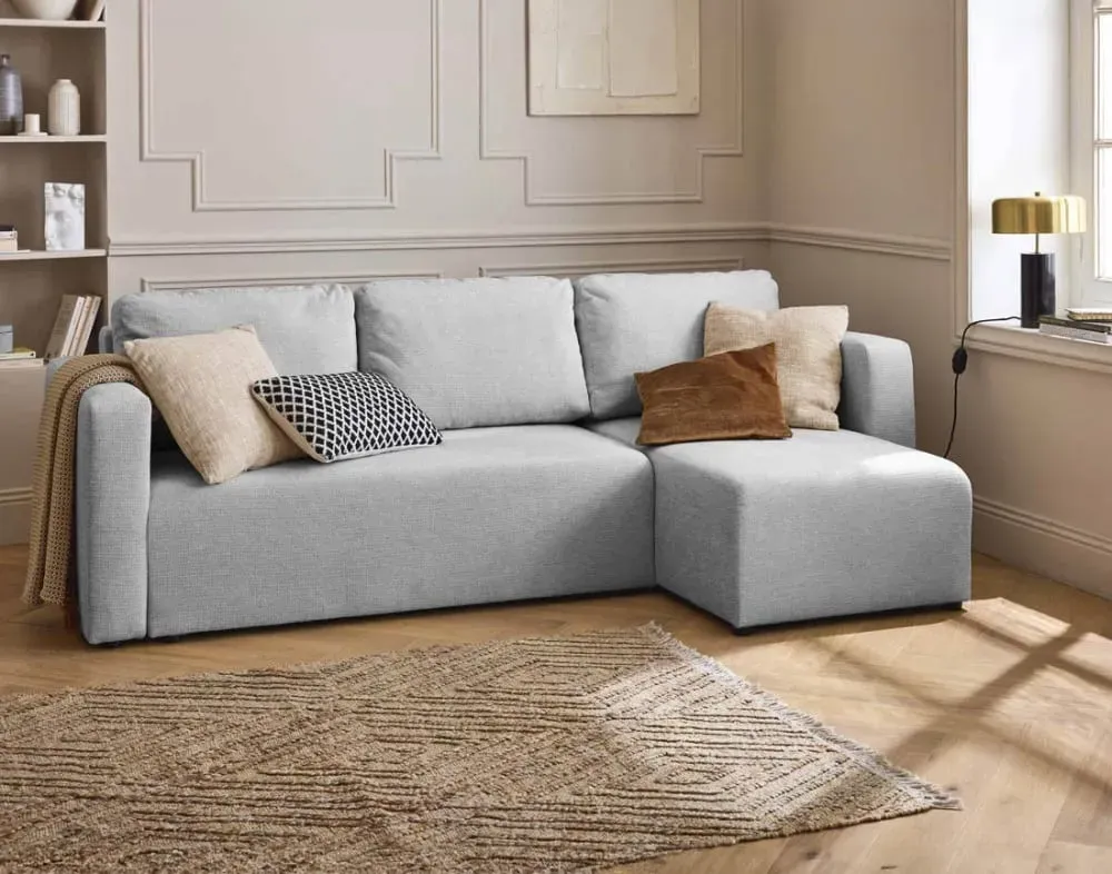 Illustration numéro 2 du produit Canapé d'angle réversible convertible 4 places en tissu texturé gris