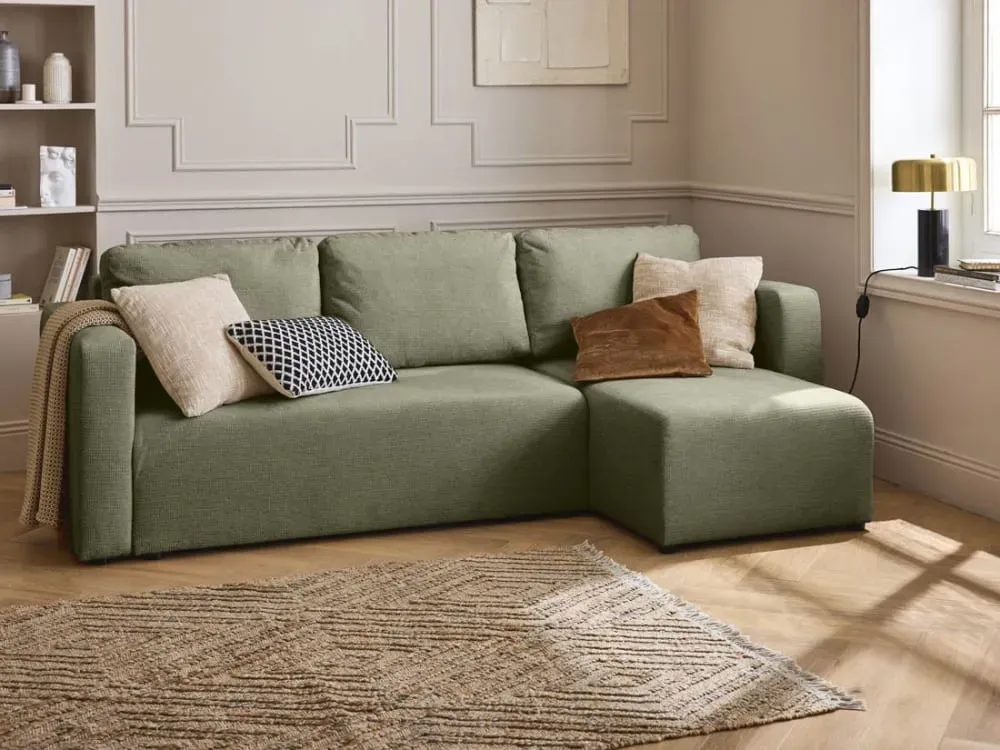 Illustration numéro 2 du produit Canapé d'angle réversible convertible 4 places en tissu texturé vert