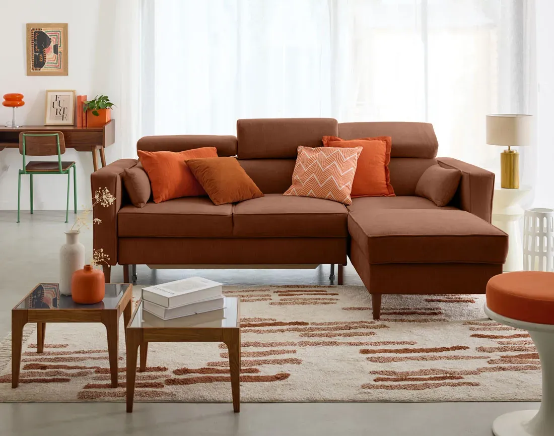 Illustration numéro 2 du produit Canapé d'angle réversible convertible 4 places en tissu texturé