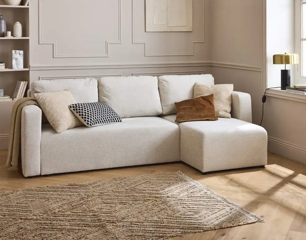 Illustration numéro 2 du produit Canapé d'angle réversible convertible 4 places en tissu texturé beige