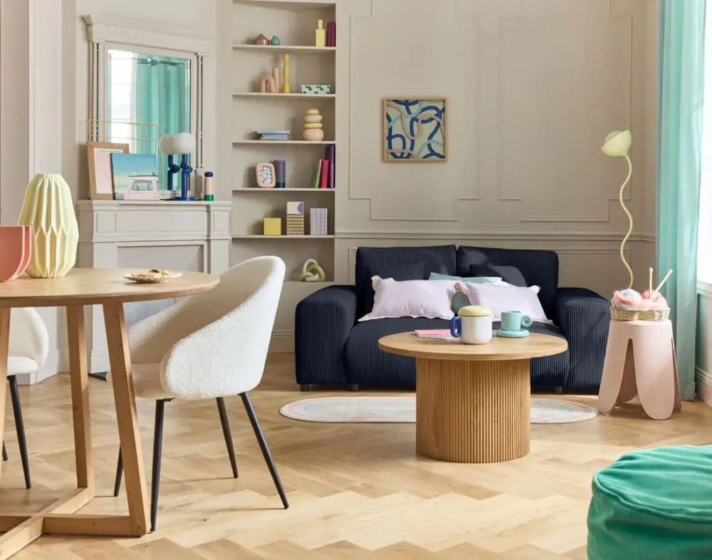 Illustration numéro 2 du produit Canapé droit 2 places en velours côtelé bleu nuit