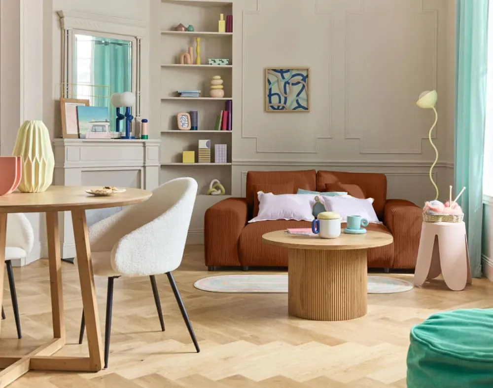 Illustration numéro 2 du produit Canapé droit 2 places en velours côtelé terracotta