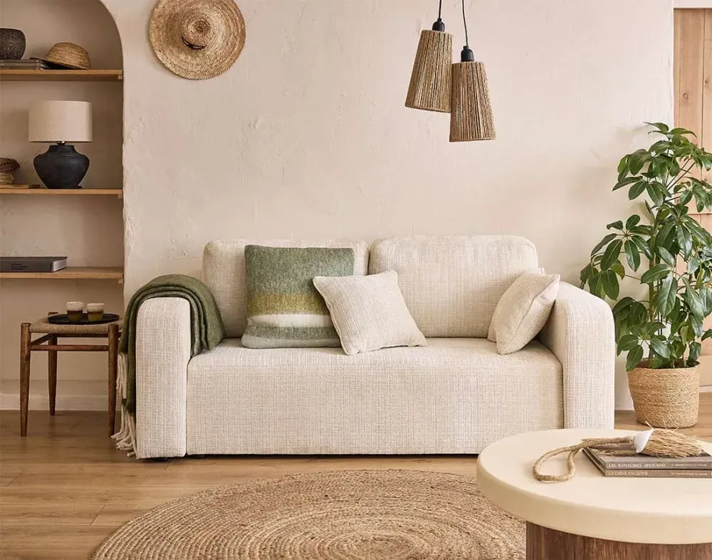 Illustration numéro 2 du produit Canapé droit 2 places en velours texturé beige