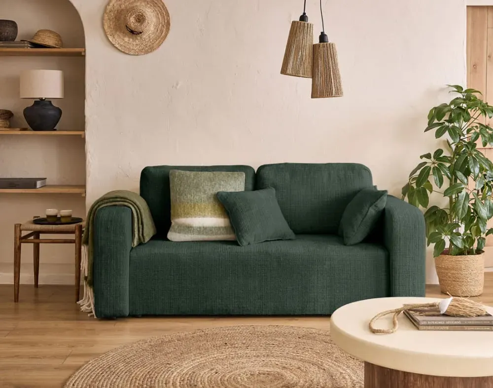 Illustration numéro 2 du produit Canapé droit 2 places en velours texturé vert