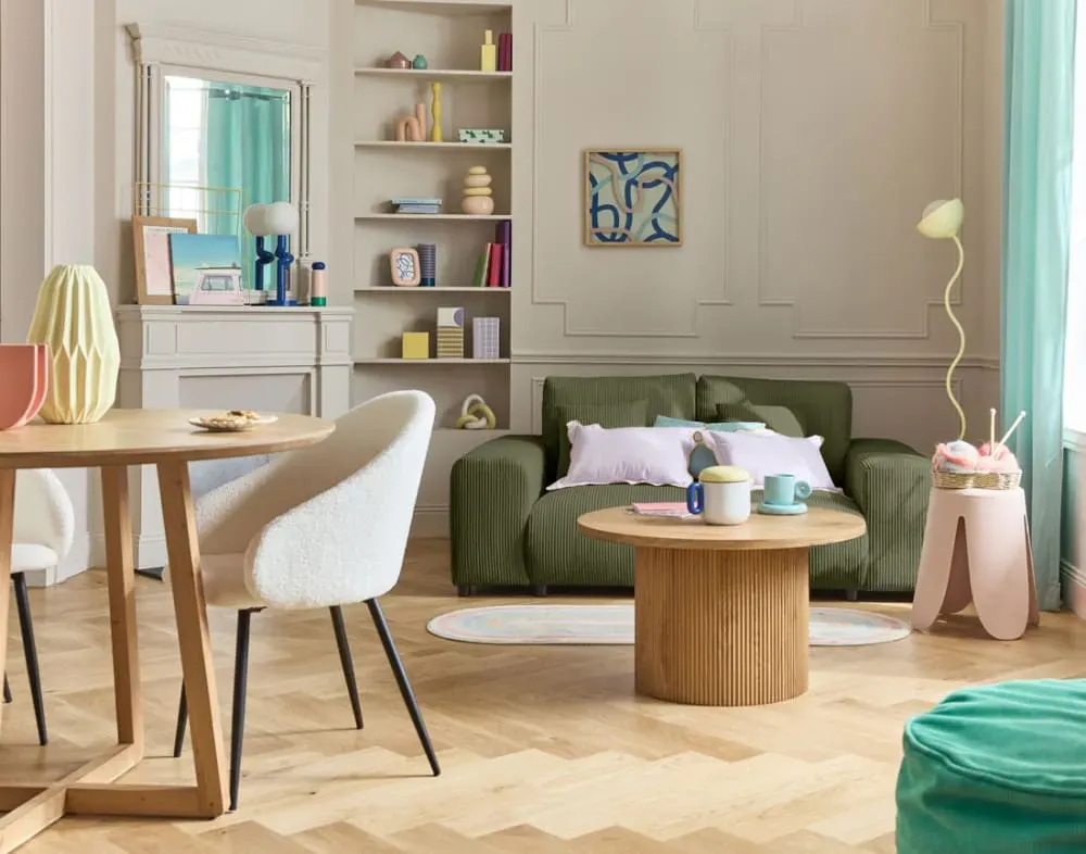 Illustration numéro 2 du produit Canapé droit 2 places en velours côtelé vert