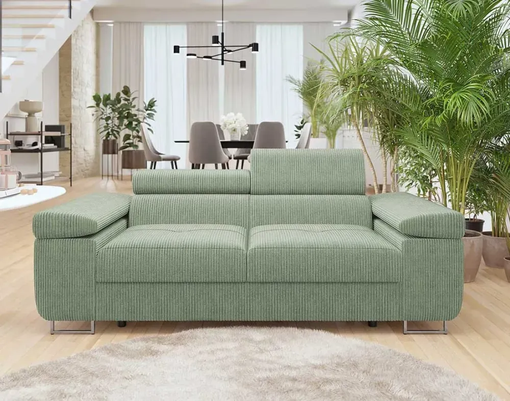 Illustration numéro 2 du produit Canapé droit 2 places en velours côtelé vert sauge