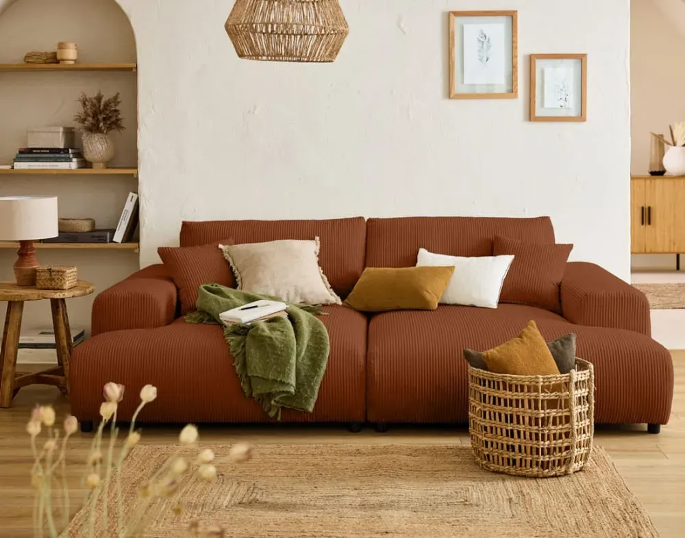 Illustration numéro 2 du produit Canapé droit 4 places en velours côtelé terracotta