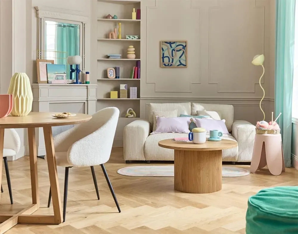 Illustration numéro 2 du produit Canapé droit 2 places en velours côtelé beige