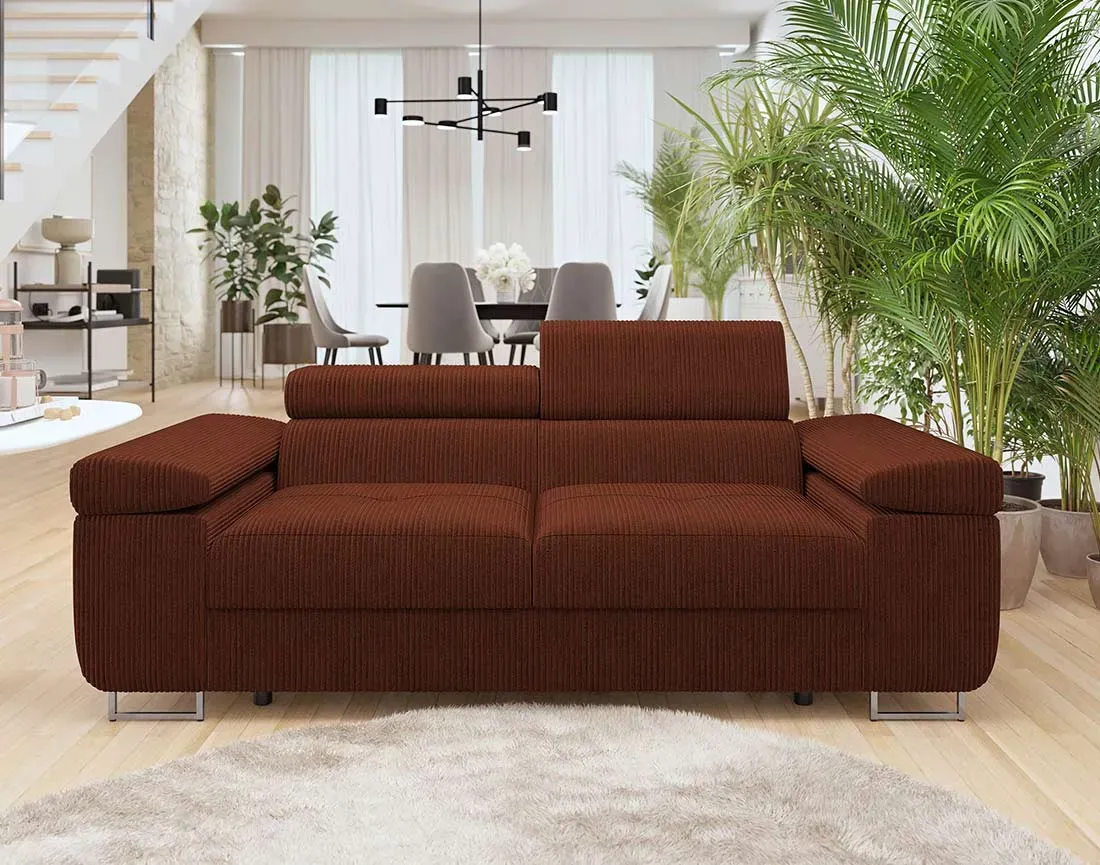 Illustration numéro 2 du produit Canapé droit 2 places en velours côtelé terracotta