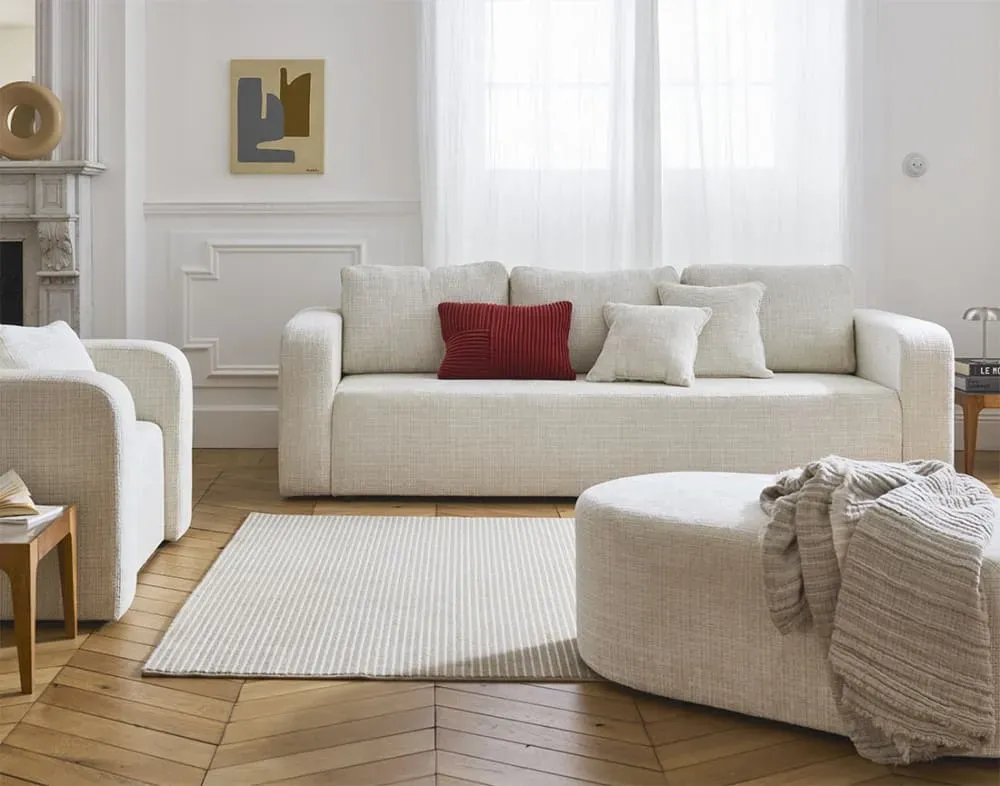 Illustration numéro 2 du produit Canapé droit convertible 3 places en velours texturé beige