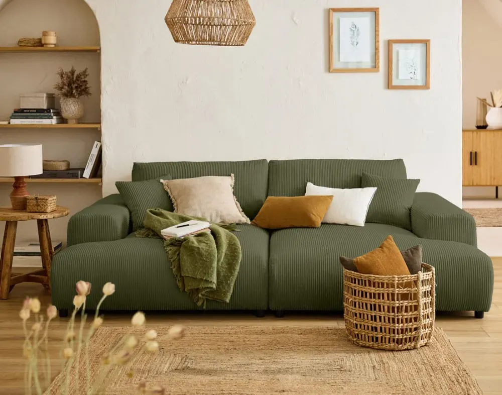 Illustration numéro 2 du produit Canapé droit 4 places en velours côtelé vert