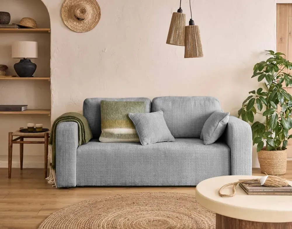 Illustration numéro 2 du produit Canapé droit 2 places en velours texturé gris