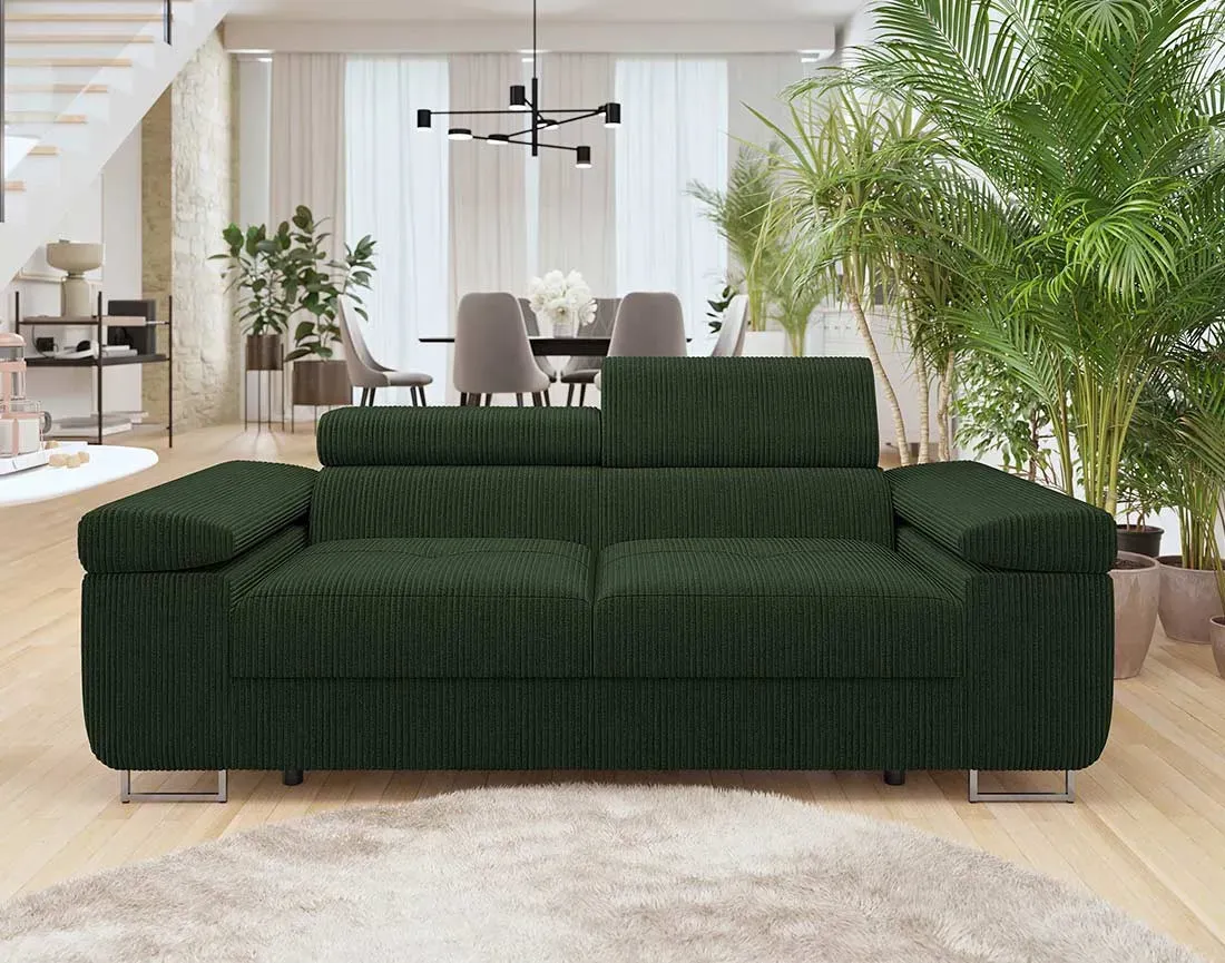 Illustration numéro 2 du produit Canapé droit 2 places en velours côtelé vert