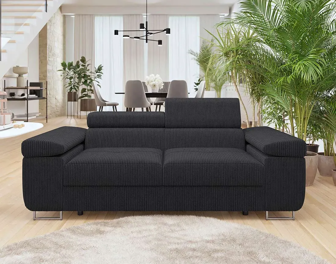 Illustration numéro 2 du produit Canapé droit 2 places en velours côtelé noir