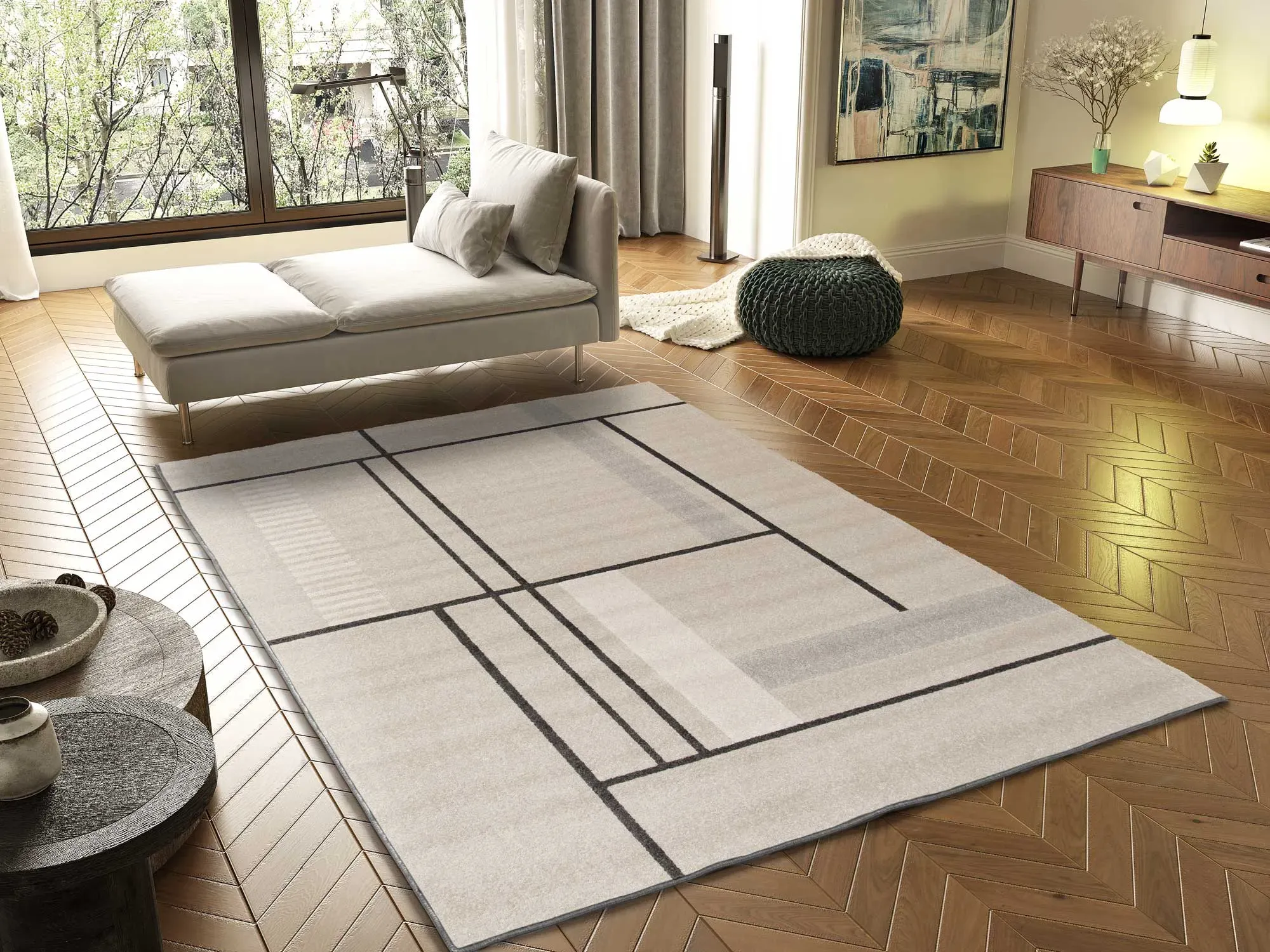 Illustration numéro 2 du produit Tapis géométrique beige 80x150 cm