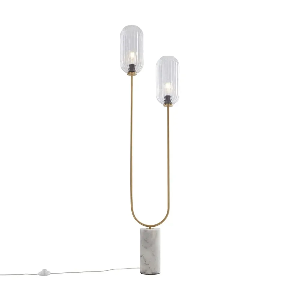 Illustration numéro 2 du produit Lampadaire Art Déco laiton avec 2 lumières verre transparent