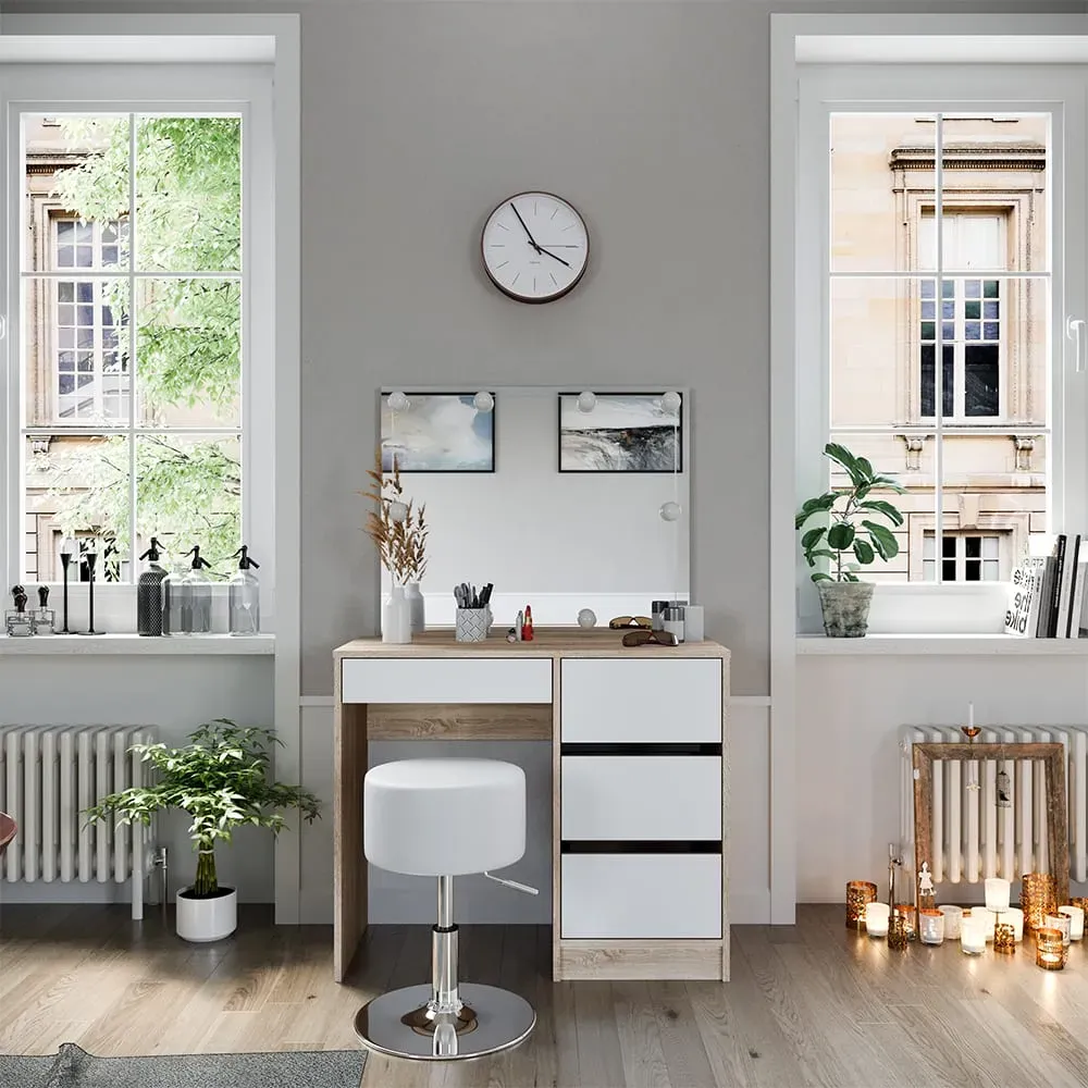 Illustration numéro 2 du produit Coiffeuse avec éclairage LED et tabouret, Sonoma 90 x 75cm