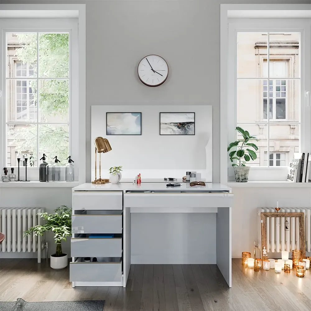 Illustration numéro 2 du produit Coiffeuse avec miroir, Blanc/doré 120 x 75cm