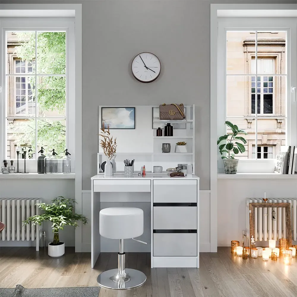 Illustration numéro 2 du produit Coiffeuse avec tabouret, Blanc 140 x 75cm