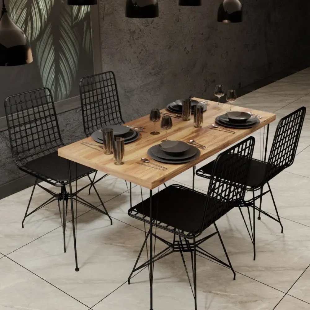 Illustration numéro 2 du produit Ensemble repas table et chaises industriel bois et noir