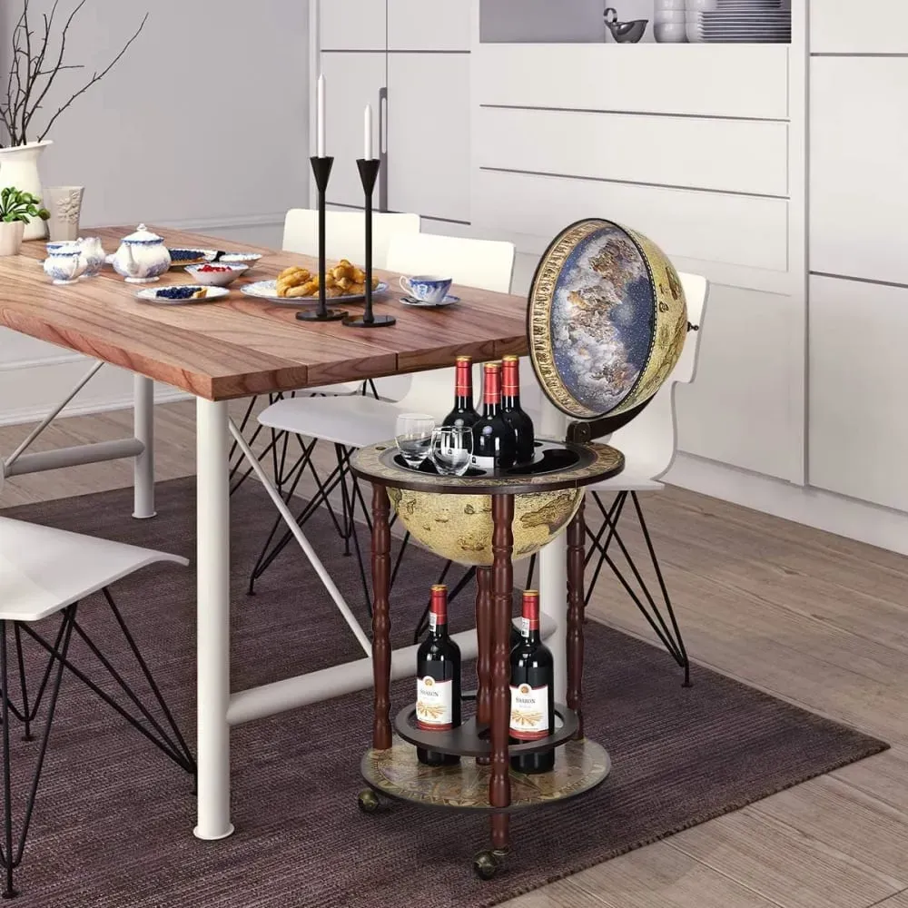 Illustration numéro 2 du produit Bar globe terrestre mappemonde en bois d'eucalyptus blanc 45X45X88cm