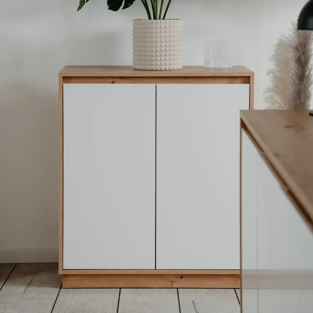 Illustration numéro 2 du produit Petit buffet 2 portes L79 cm - Effet Chêne et Blanc