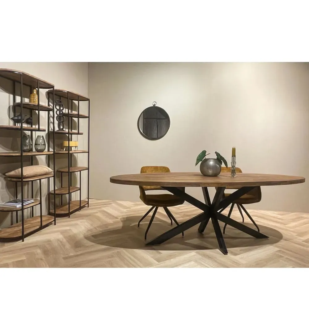 Illustration numéro 2 du produit Table à manger Ovale 6/8 p L.180 cm, Manguier et métal noir