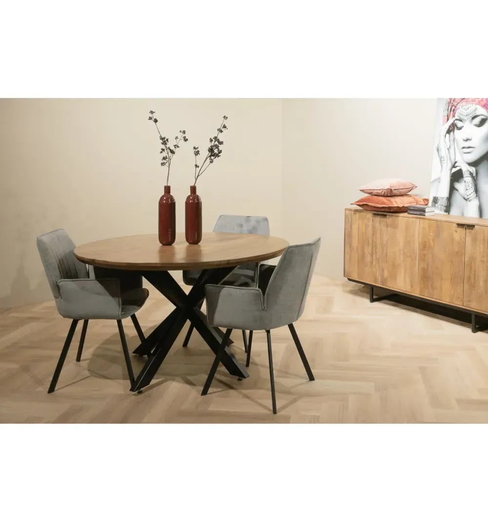 Illustration numéro 2 du produit Table à manger ronde 4 personnes, D.130 cm, Manguier et métal noir