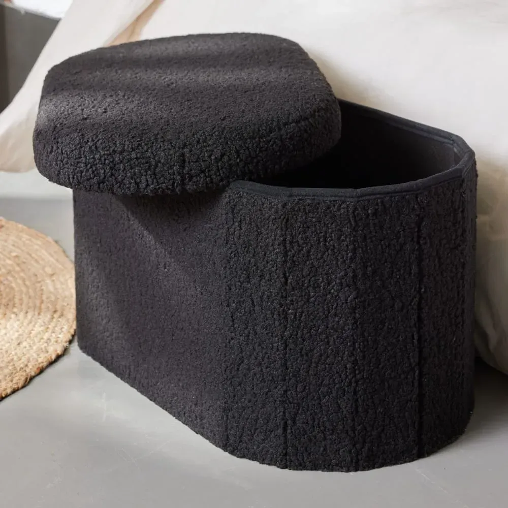 Illustration numéro 2 du produit Banc coffre ovale en tissu bouclette  72x39 cm