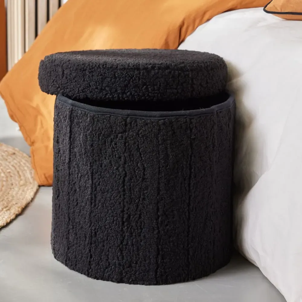 Illustration numéro 2 du produit Pouf coffre rond en tissu bouclette  38x38 cm