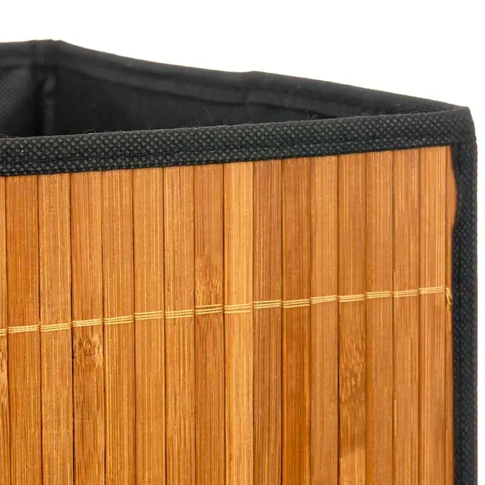 Illustration numéro 2 du produit Boîte de rangement tissu noir et bambou 32x33x33cm
