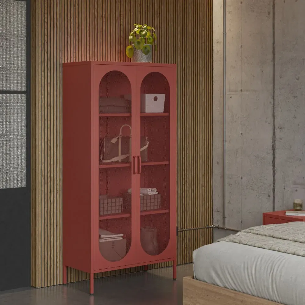 Illustration numéro 2 du produit Vaisselier 2 portes en métal H170cm - Terracotta