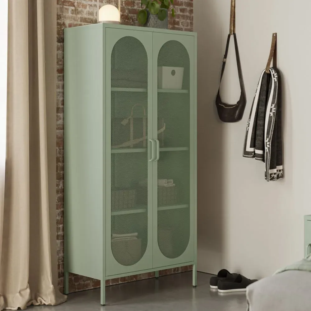 Illustration numéro 2 du produit Vaisselier 2 portes en métal H170cm - Vert menthe