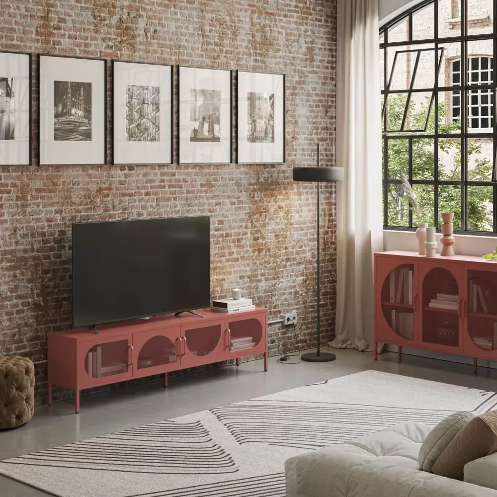 Illustration numéro 2 du produit Meuble TV 4 portes en métal L180cm - Terracotta